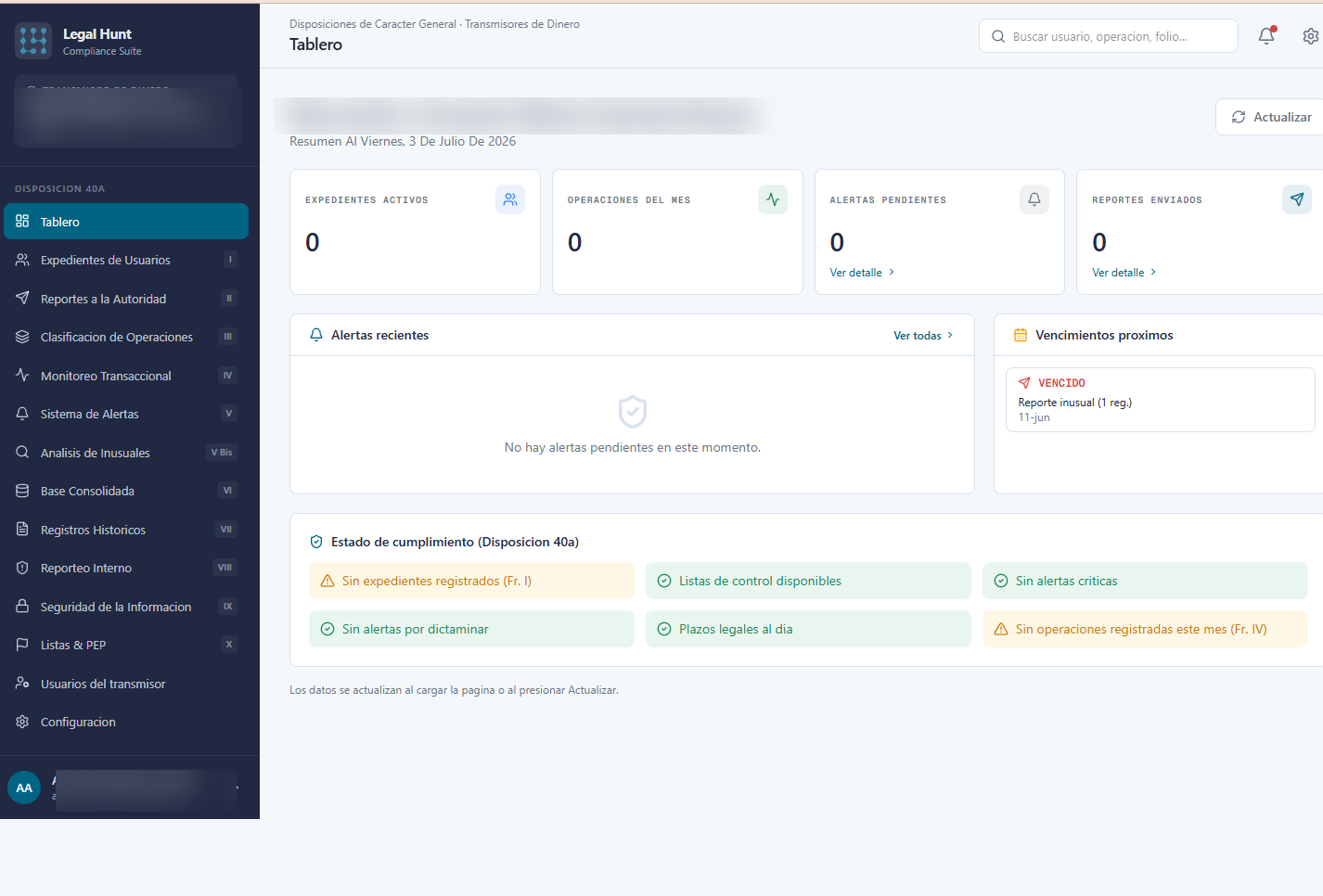 Legal Hunt dashboard